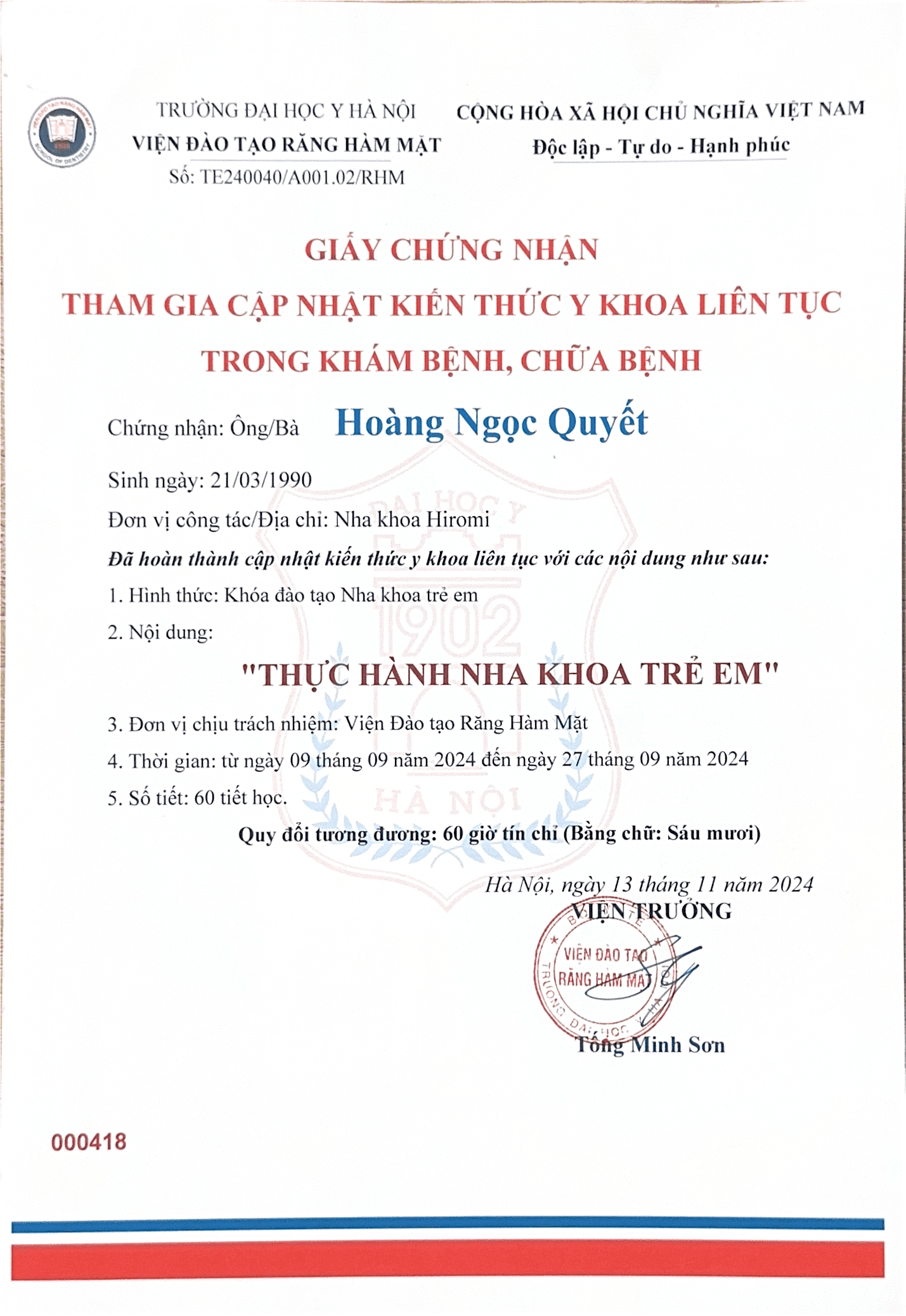 Chứng chỉ 30